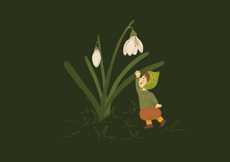 Child and snowdrop